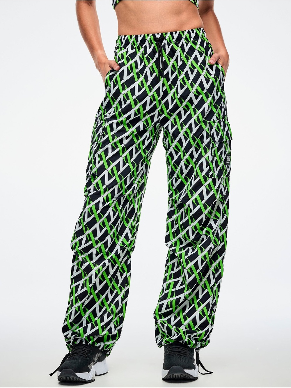 Zumba Women's Green Geometric Wide-Leg Pants